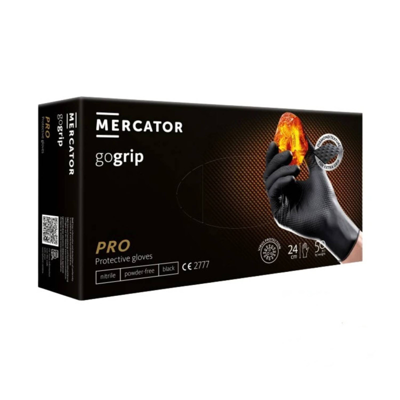 Nitrilové ochranné rukavice čierne Mercator gogrip PRO – M 50ks