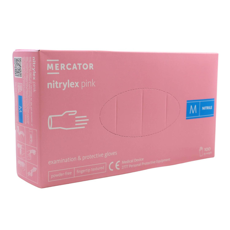 Nitrilové rukavice jednorázové MERCATOR nitrylex - ružové M 100ks