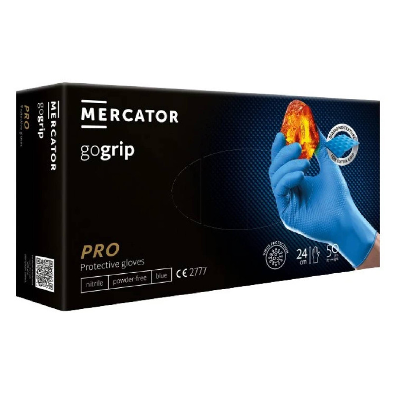 Nitrilové ochranné rukavice modré Mercator gogrip PRO – L 50ks