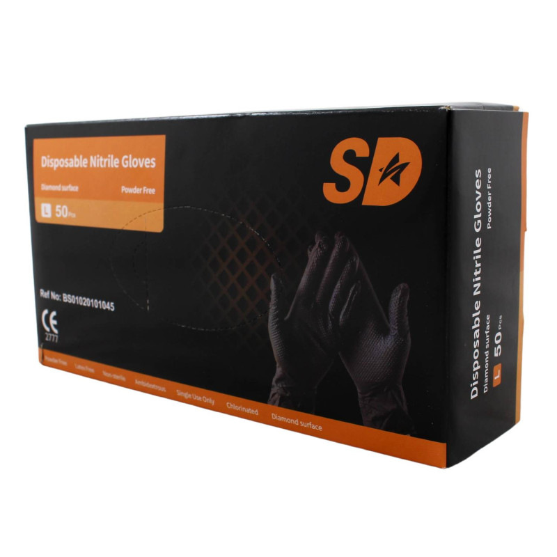 Nitrilové ochranné rukavice čierne SD grip - L 50ks 