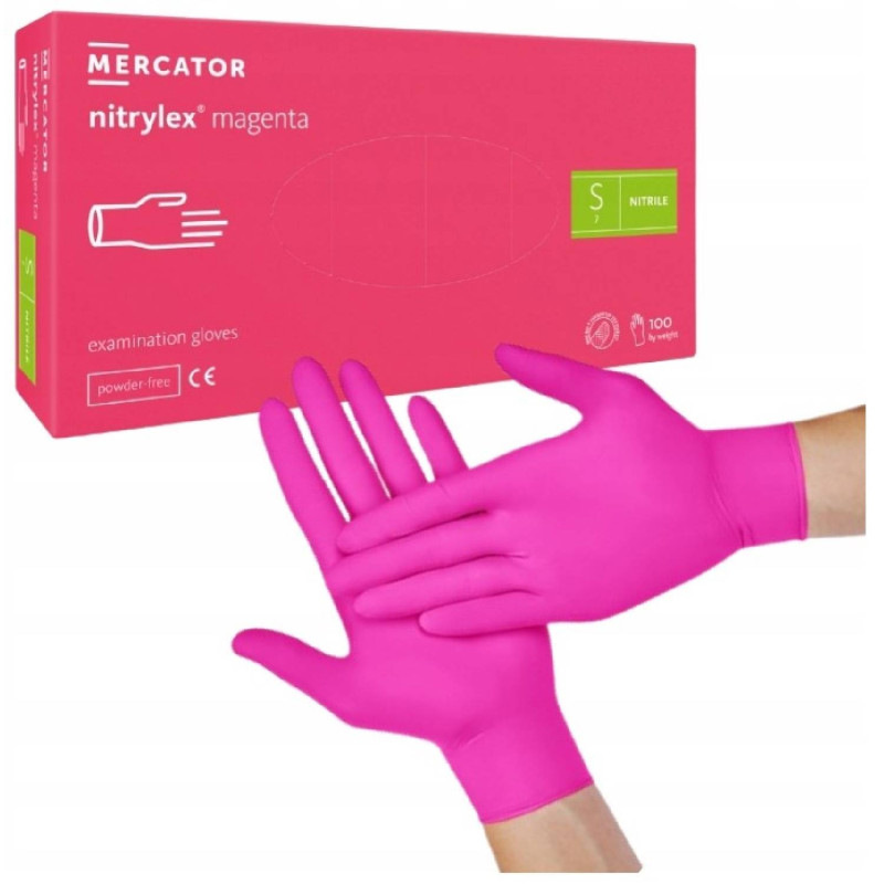 Nitrilové rukavice jednorázové MERCATOR nitrylex magenta S 100ks