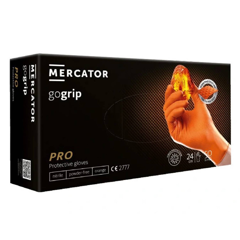 Nitrilové ochranné rukavice oranžové Mercator gogrip PRO – M 50ks