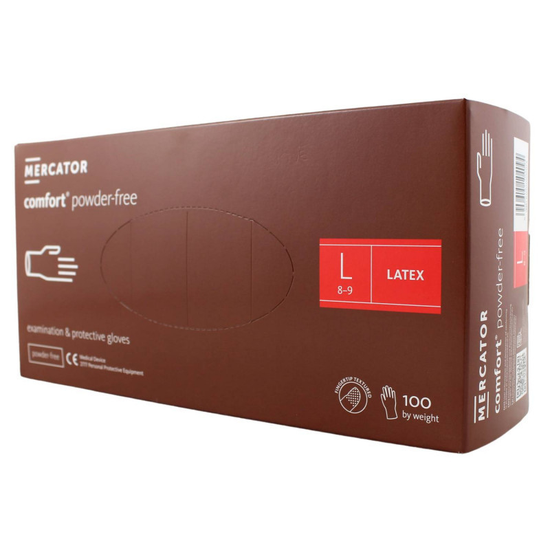 Latexové rukavice MERCATOR COMFORT nepúdrované L 100ks 