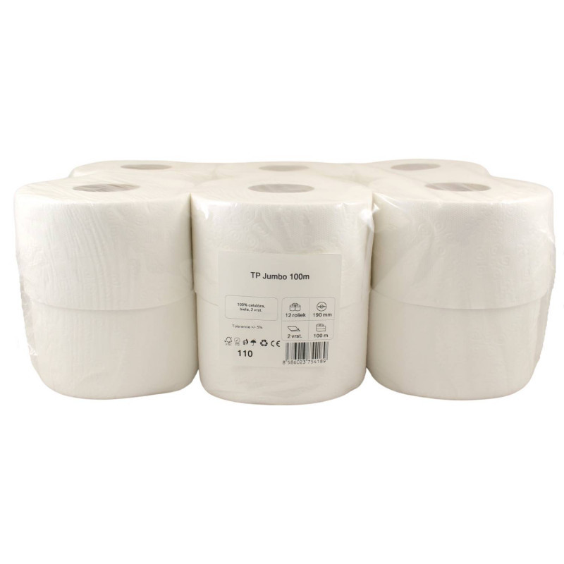 Toaletný papier JUMBO Ø 19 CM,2 vrst., 100 M (12ks)
